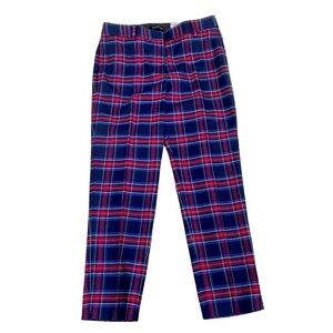 NWT Talbots Hampshire ankle straight leg wool blend plaid tartan pant navy 8p